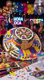 "Sombrero Cordobés de Papel para Hora Loca - Diseño 'La Hora Loca' con Maracas y Toros docena - Image 2