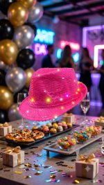 Sombrero Fedora Fucsia con Lentejuelas y Luces LED para Fiesta x 12 unidades - Image 2
