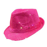 Sombrero Fedora Fucsia con Lentejuelas y Luces LED para Fiesta x 12 unidades